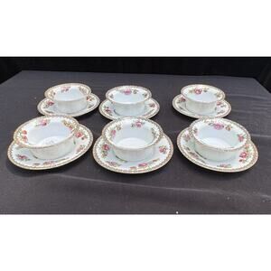 6 Antique Victoria Austria Porcelain Ramekins W/ Under-plates Floral Rare! -A60